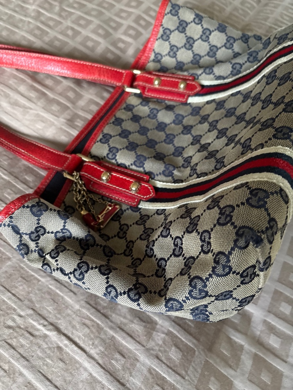 Gucci GG Canvas Web Stripe Tote Bag Red Trim